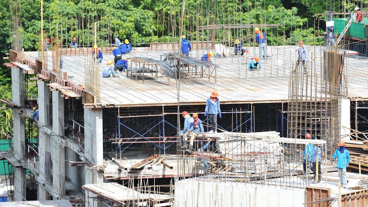 Construction workers in Bangkok, Thailand.