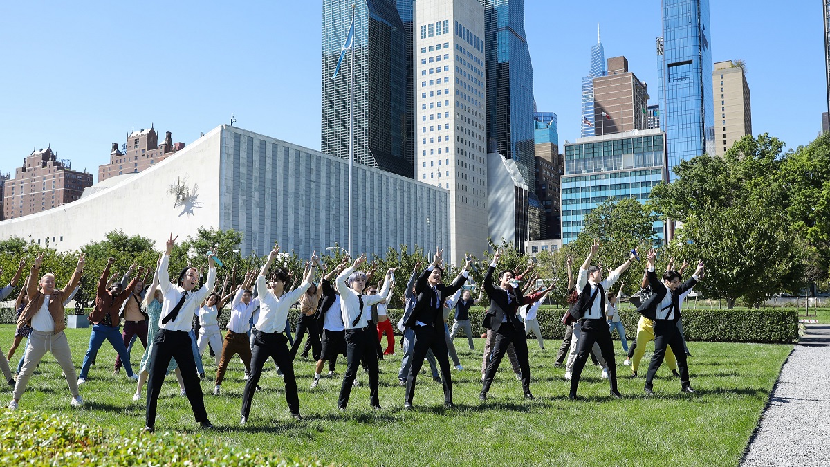K-pop musical band BTS performs at the United Nations in New York